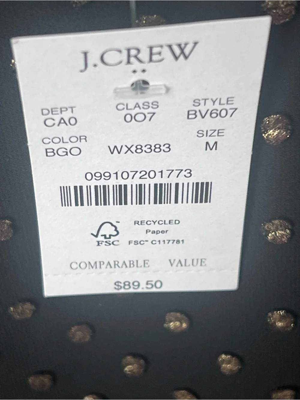 J. Crew Black Blouse with Gold Dot Accents